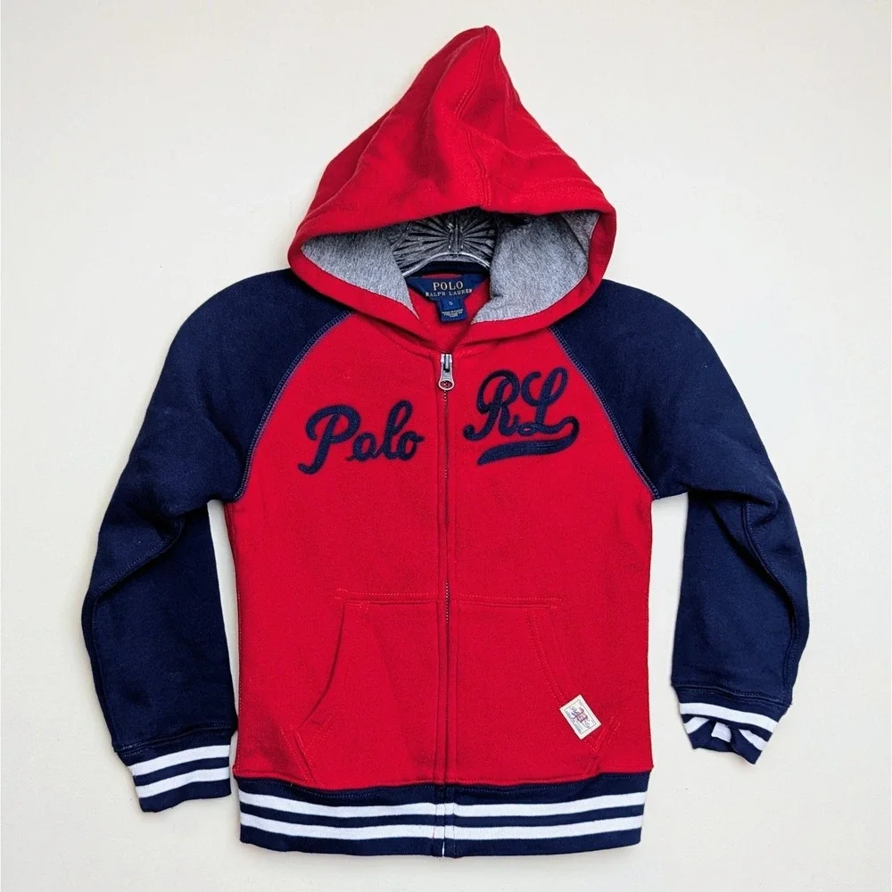Polo Ralph Lauren Script Logo Spellout Fleece Full Zip Hoodie Jacket Boys Size 5